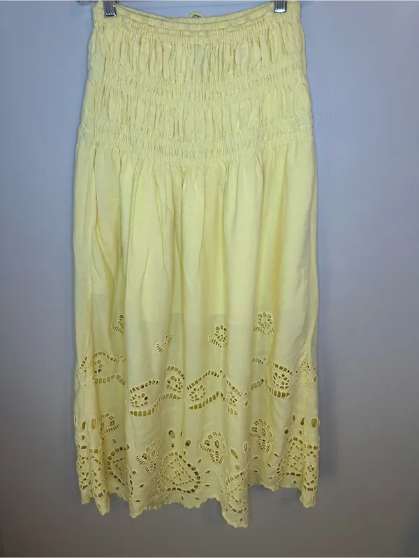 Future Collective XS Yellow Eyelet Embroidered Maxi Skirt Cottagecore Boho - Image 2