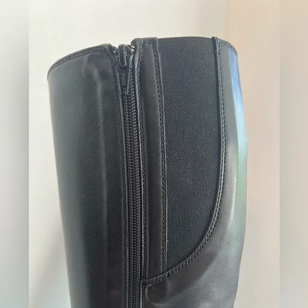 Black Knee High Leather Riding Boots Low Heel Italian AGL Size 37.5 (US 7) - Image 8