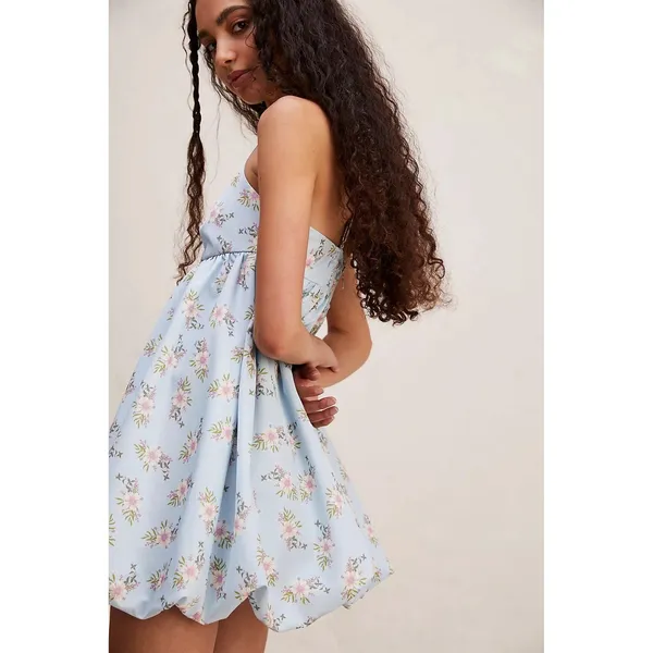Free People In A Bubble Mini Dress Size Medium Bluebell NWT Floral Babydoll - Image 2
