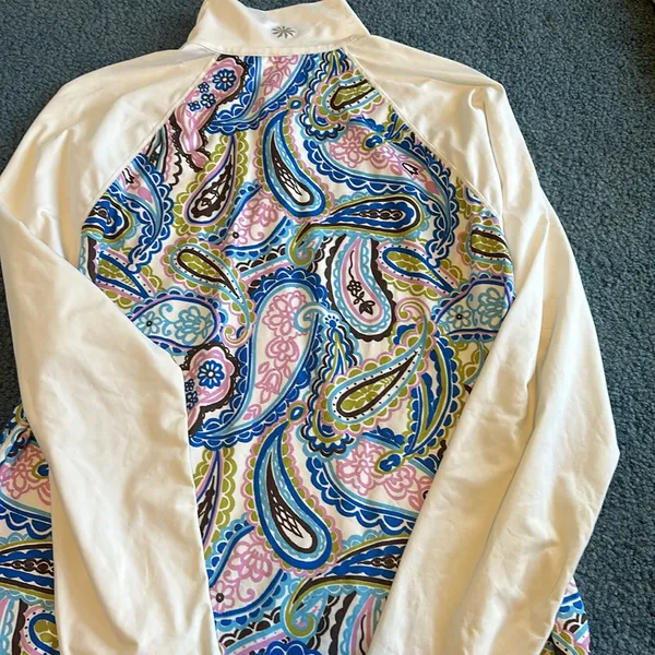 Athleta 1x white sleeves floral quarter zip lightweight stretchy bright cute - Image 5