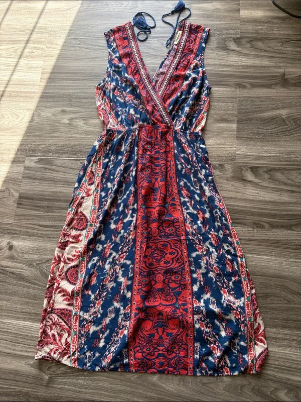 Flying Tomato Red and Blue Mixed Print Dress Medium - Image 2
