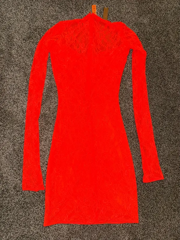SKIMS Stretch Lace Underwire Long Sleeve Dress in Sunset - Image 3