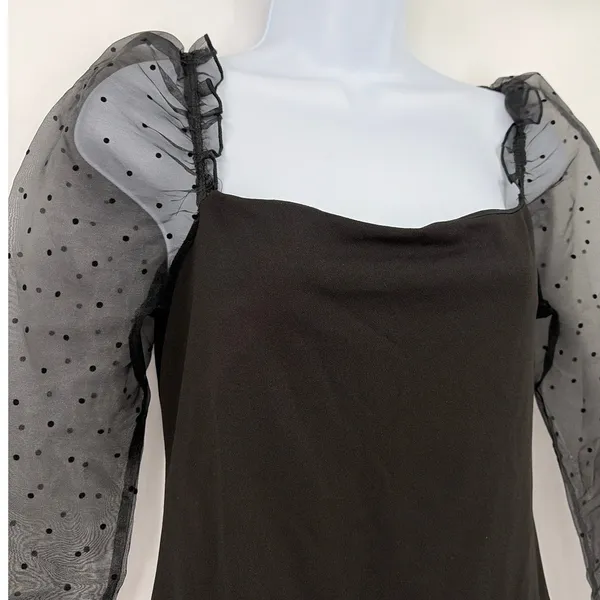 Lucy in the Sky Y2K Sheer Sleeve Dress Sz L Polka Dot Whimsigoth Club Coquette - Image 2