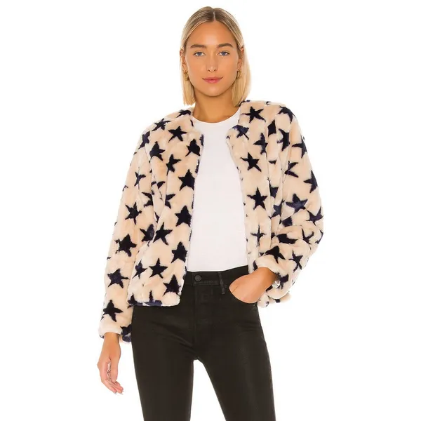 Chaser Faux Fur Star Collarless Jacket Medium - Image 3