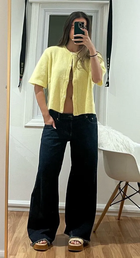 Yellow knit button up cardigan Size M - Image 6
