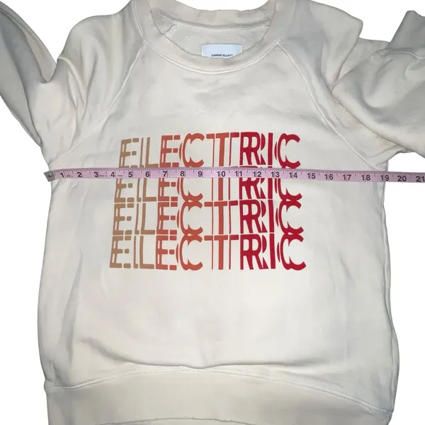 Current/Elliott Womens Top Electric Crewneck Graphic Sweatshirt‎ Size 0 Ivory - Image 4