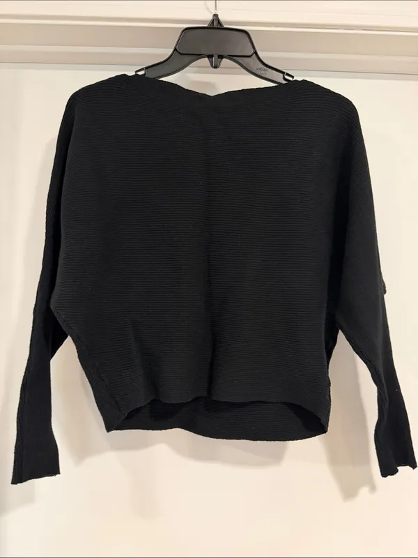 Black Ribbed Boatneck Sweater Size M - Image 5