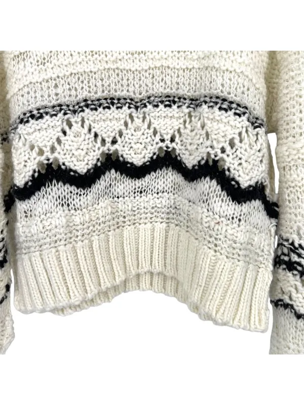 Saltwater Luxe Open Knit Sweater Cream Black Size XL Rustic Coastal Boho Chic - Image 4
