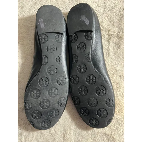 Tory Burch Womens Black Leather Minnie Travel Ballet Flats W/ Logo Medallion - Image 4