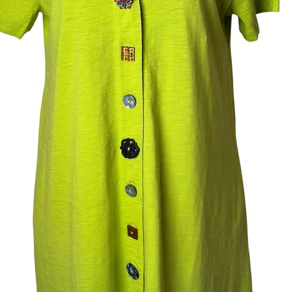 Soft Surroundings Shirt Dress Womens Medium Petite Green Artsy Boho Neon‎ Knit - Image 5