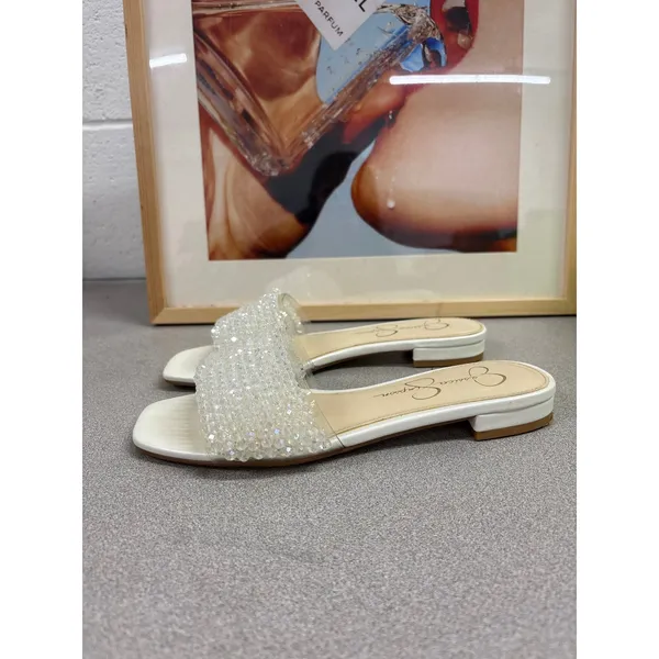 Jessica Simpson Sz 6 Ghilley White Beaded Slip On Dressy Flat Square Toe Sandals - Image 3