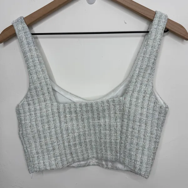 Zara Tweed Corsety Bustier Cropped Tank Top Blue White Size XS - Image 6