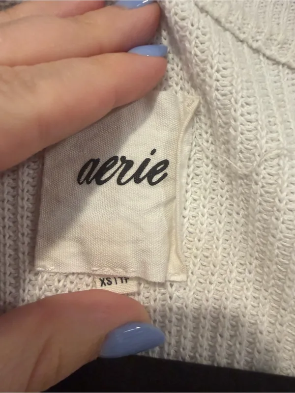 Cream Waffle Knit Aerie‎ Henley Pullover with Button Placket - Image 2