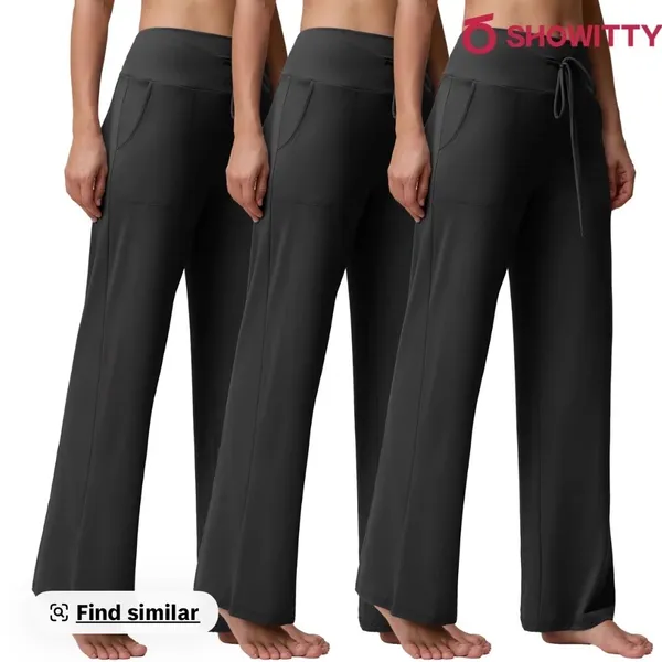 Showitty Set/3 Wide Leg Lounge Pants High Waisted‎ Drawstring Yoga Trousers XL - Image 2