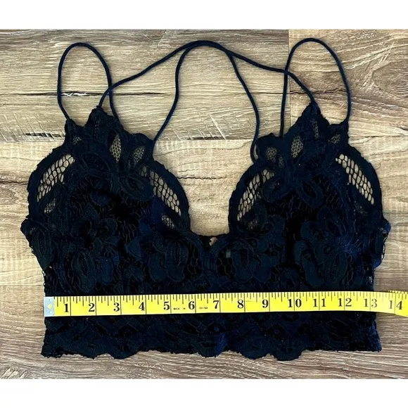 Free People FP One Adella Lace Elastic Black‎ Bralette Women's XS Floral EUC - Image 3
