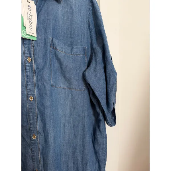 Workshop Woman Tencel Denim Shirt Dress Blue Frayed Hem Plus Size 2X NWT - Image 3