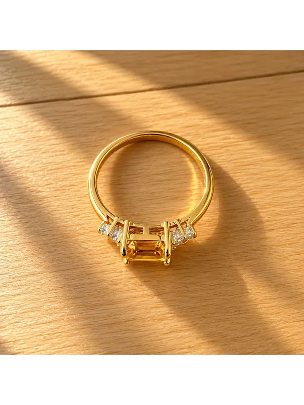 Vianne Natural Citrine 1.70ct Emerald Cut 18K Gold Vermeil Ring Size 7 - Image 5