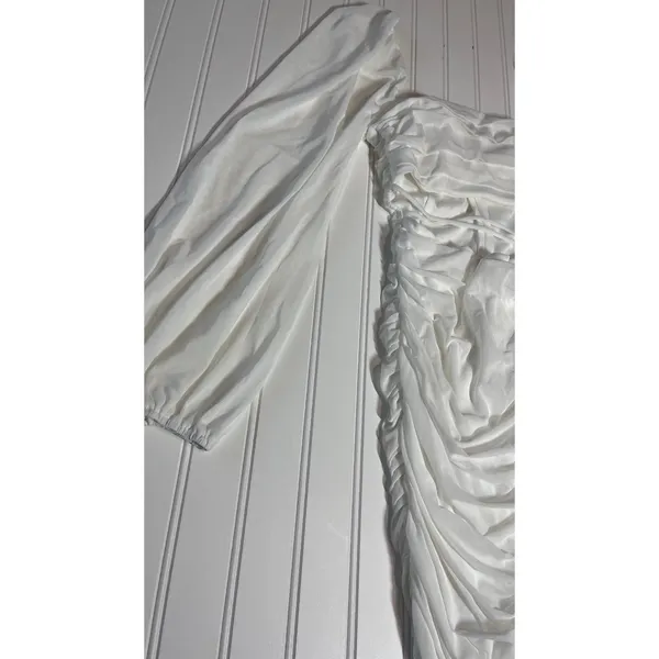 Hello Molly Long Flight Dress White Ruched Mesh Cutout Mini Long Sleeve US 4 S - Image 4