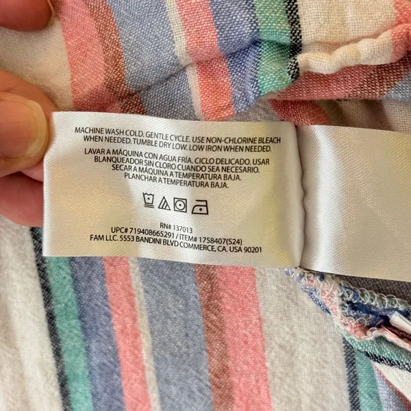 Orvis Linen Blend Shirt L Pastel Stripe Coastal Grandmother Cap Sleeve - Image 6