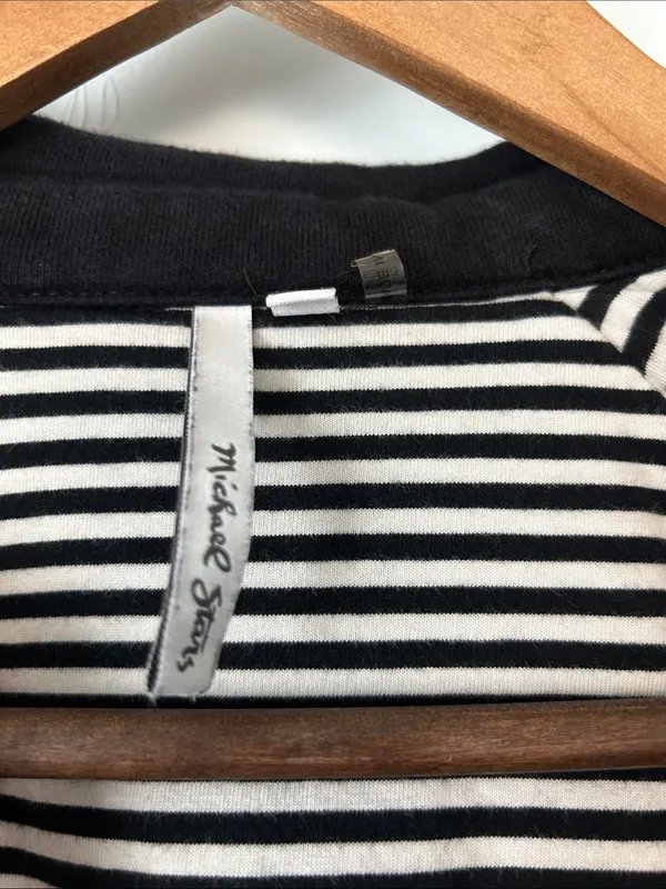 Michael Stars Black Double-Breasted Peacoat with Striped Lining - Image 2
