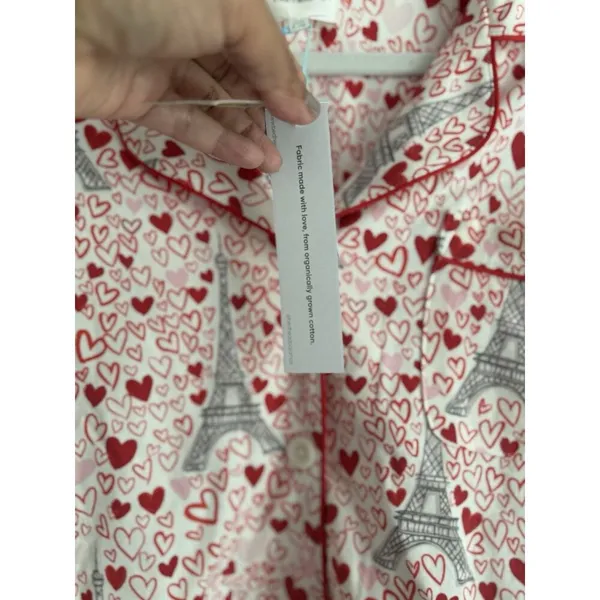 BedHead Women's Long Sleeve Button Down Pajama Top Heart Eiffel Notch Size M NEW - Image 6
