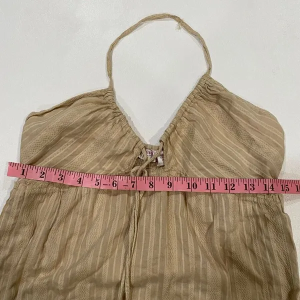 Funky People Boho Halter Dress Tan Beige Striped Cotton Size Medium - Image 6