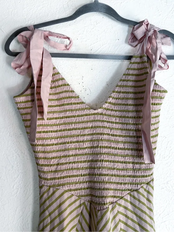 Free People Free-est Cecelia Midi Dress Striped Green Pink XS NWT Cotton - Image 5