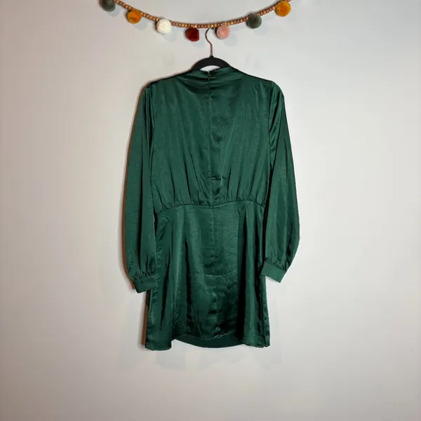 NWT Olia Green Satin Long Sleeve Mini Dress - Image 7