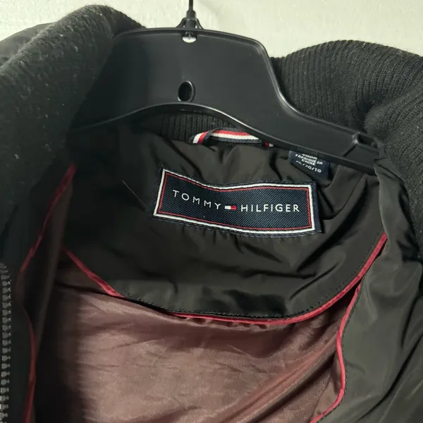 Tommy Hilfiger Coat Puffer Down Women XL Black Full Zip Faux Fur Hooded Long - Image 3