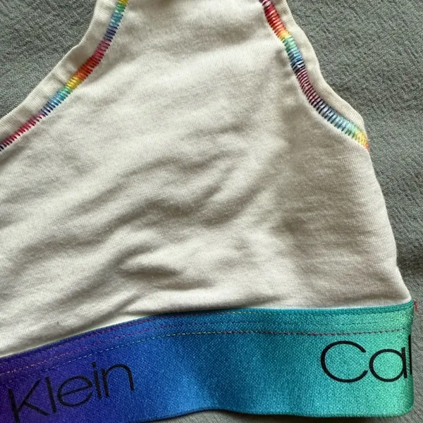 Calvin Klein White Racerback Bralette with Rainbow Trim - Image 3