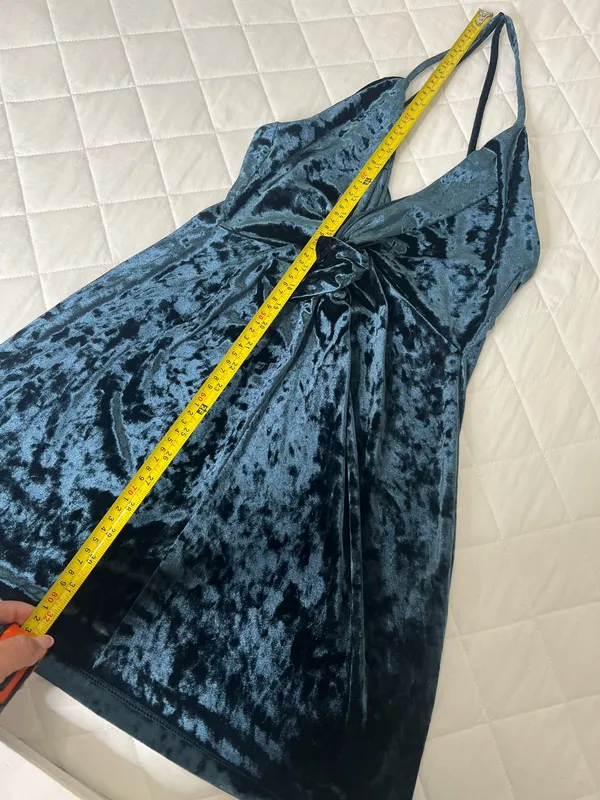 Zara Blue Velvet Halter Mini Dress Size M Party Clubbing Night Out Glam - Image 6