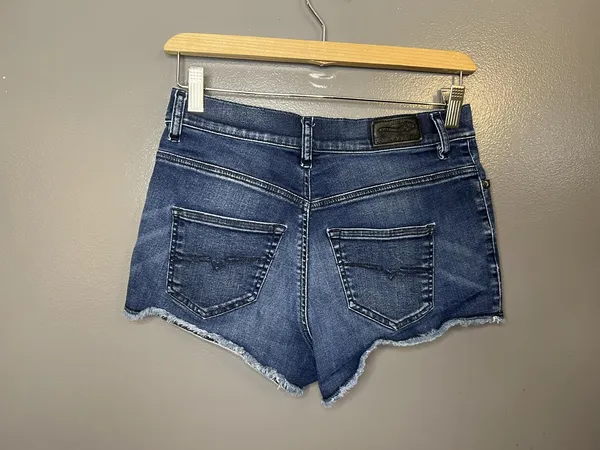 Diesel Denim Shorts Womens 25 Blue Cutoff Raw Frayed Hem Stretch 5 Pocket - Image 2