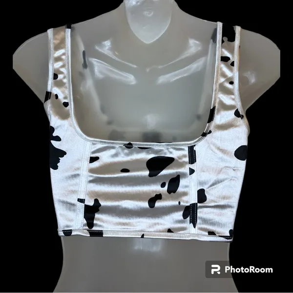 Women’s Cow Print Corset Style Crop Tank Size Small - Image 3