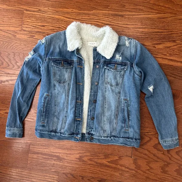 Pacsun Sherpa Denim Trucker Jacket Fleece Lined Size Large Distressed - Image 12