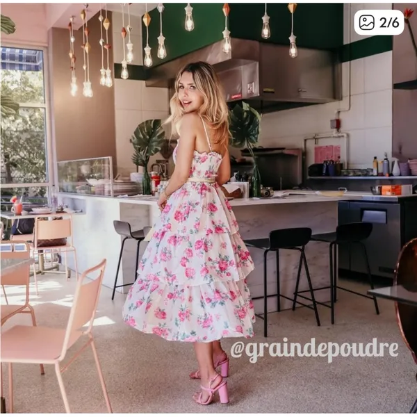 Love Shack Fancy Floral Tiered Dress with Pink Roses - Image 2