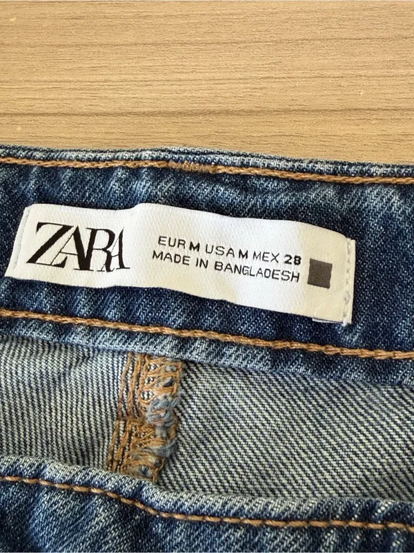 Zara Blue Denim Wrap-Front Fringe Skort Shorts - Image 6
