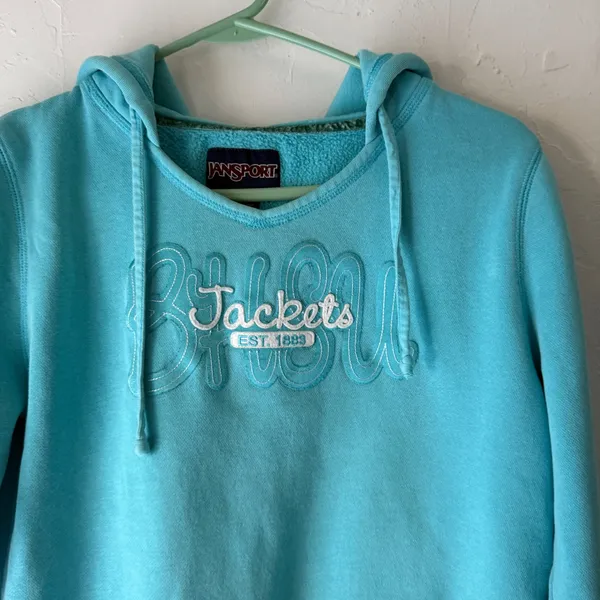 Jansport Vintage 90s‎ Y2k Teal Blue Pullover Hoodie Sweatshirt Logo Women's L - Image 2