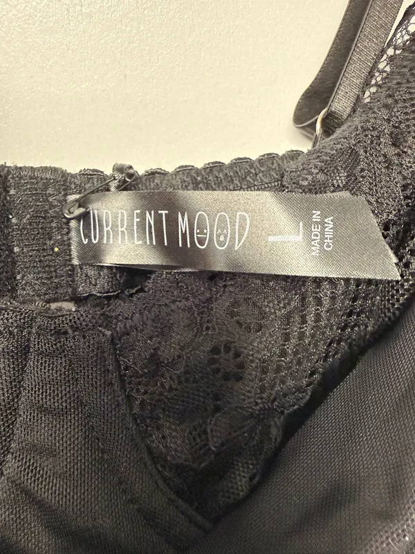 Current Mood Black Draped Slip Dress with Lace Trim - Image 4