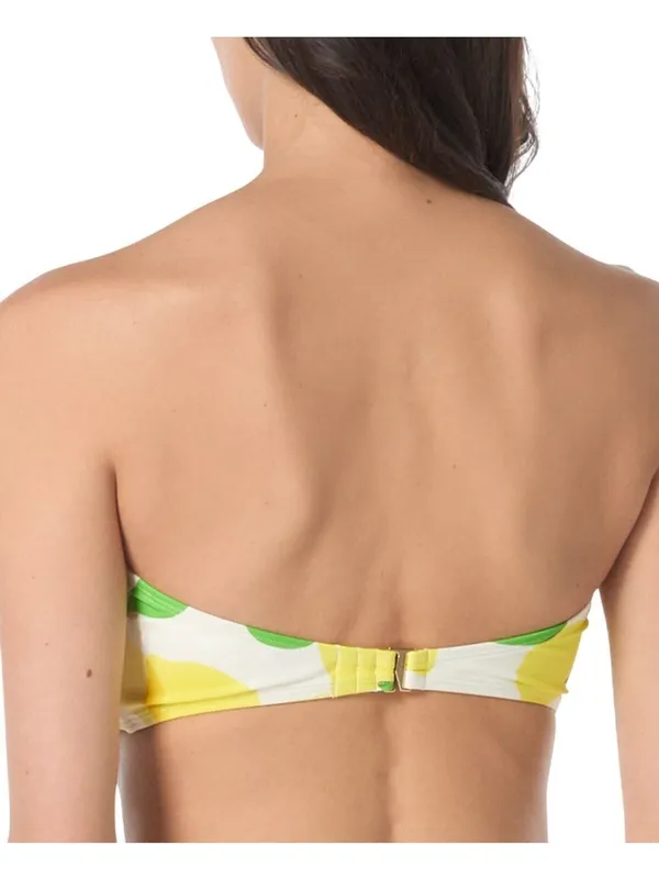 NWT Kate Spade Tie-Front Bandeau Bikini Top S1B237 White Yellow Multi M - Image 2