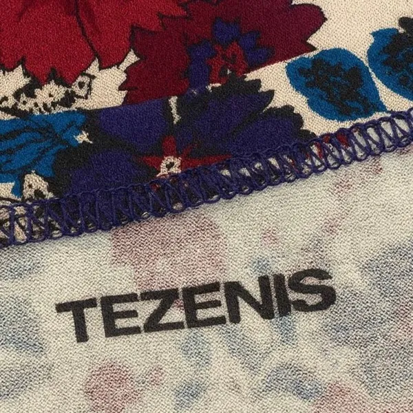 Tezenis Women’s Small Floral Long Sleeve Top Red Blue White Stretch Scoop Neck - Image 5