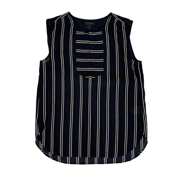J Crew Blouse 8 Blue Sheer Sleeveless Striped Summer Career Preppy B5941 - Image 2