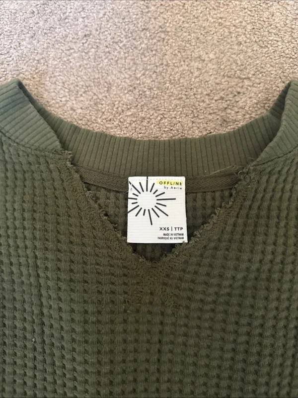 Aerie Green Waffle Knit Oversized Long Sleeve Top Size XXS‎ - Image 2