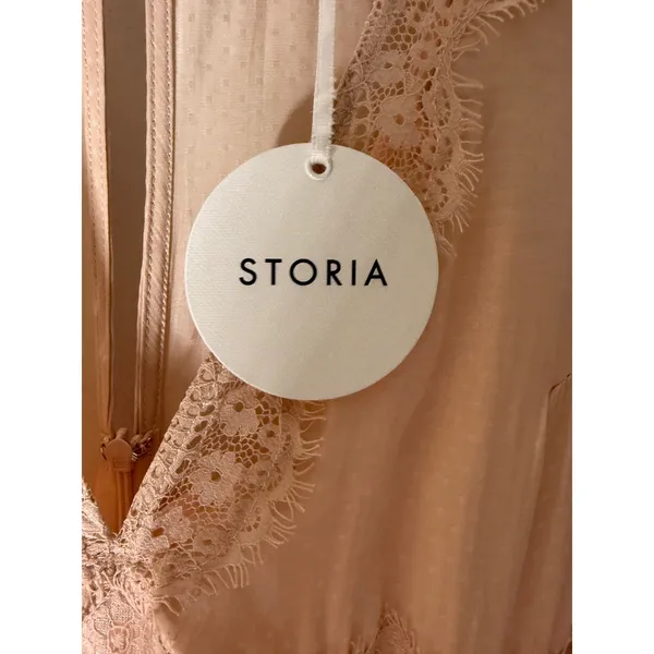 NWT storia lace‎ tiered v neck maxi dress peach size small - Image 6