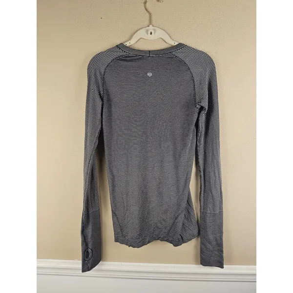 Lululemon Womens Black White Striped Long Sleeve Swiftly Tech Tee Tshirt Top 6 - Image 2