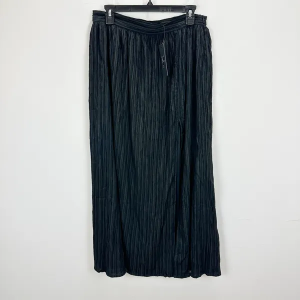Lulus Midsummer Memories Black Mid-Rise Maxi Skirt Side Slit Plisse Large NWT - Image 6