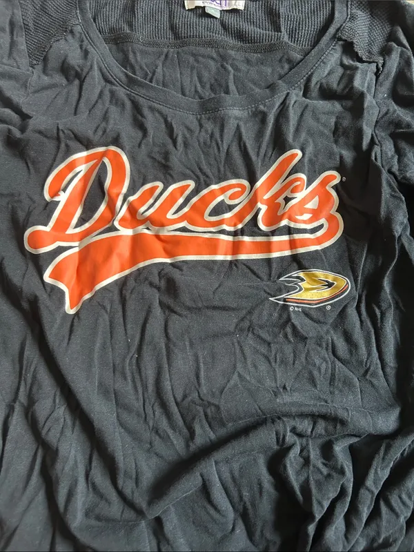 NHL Black Long Sleeve 'Ducks' Tee with Orange Script - Image 3