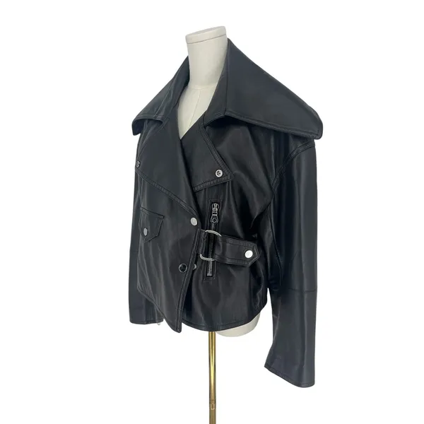Nanushka Ado Regenerated Leather Biker Jacket‎ Black Espresso XS - Image 6