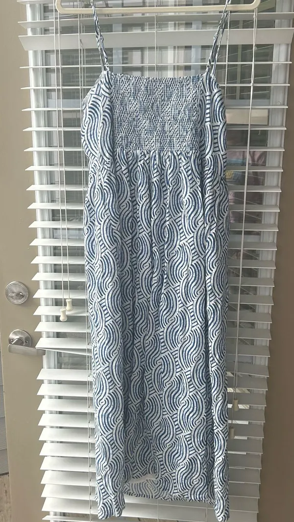 Linen Blend Blue and white midi dress - Image 2