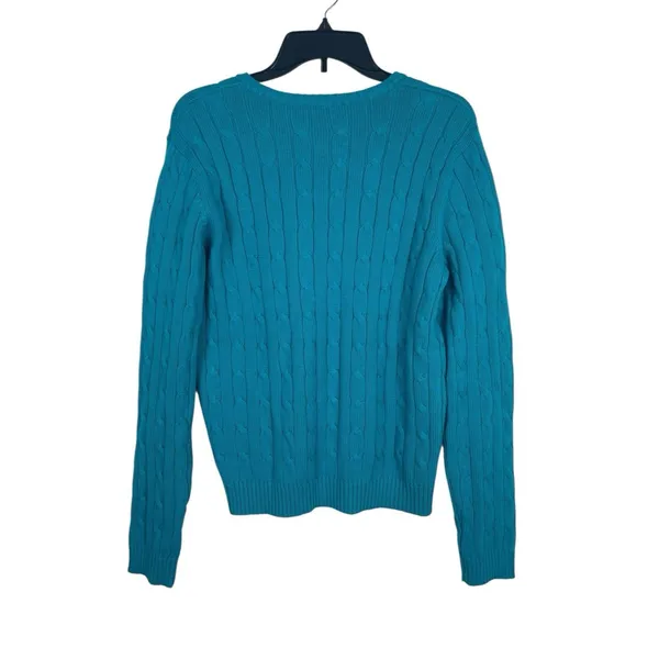 Chaps Cable Knit V-Neck Sweater XL Teal 100% Cotton Preppy Old Money NWT - Image 3