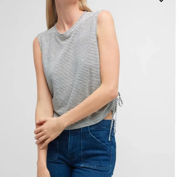NWT Frame striped black white muscle tank‎ tie cinches large relaxed fit basic - Image 7